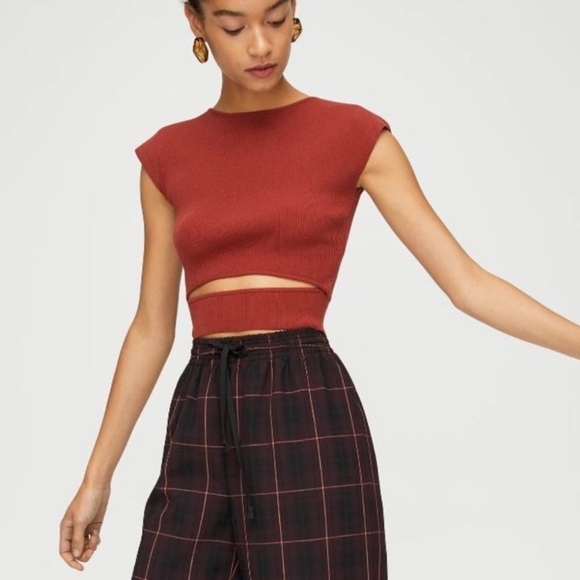 Aritzia Wilfred Orange Ribbed Cut-Out Top - Picture 2 of 5